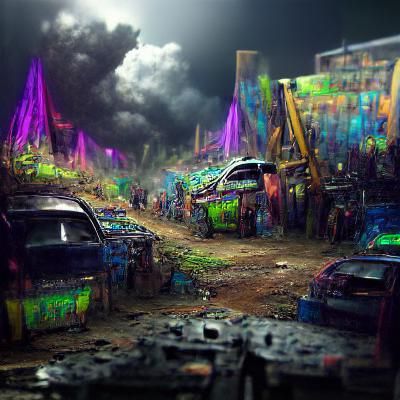 Detailed Junkyard Rave Matte Painting