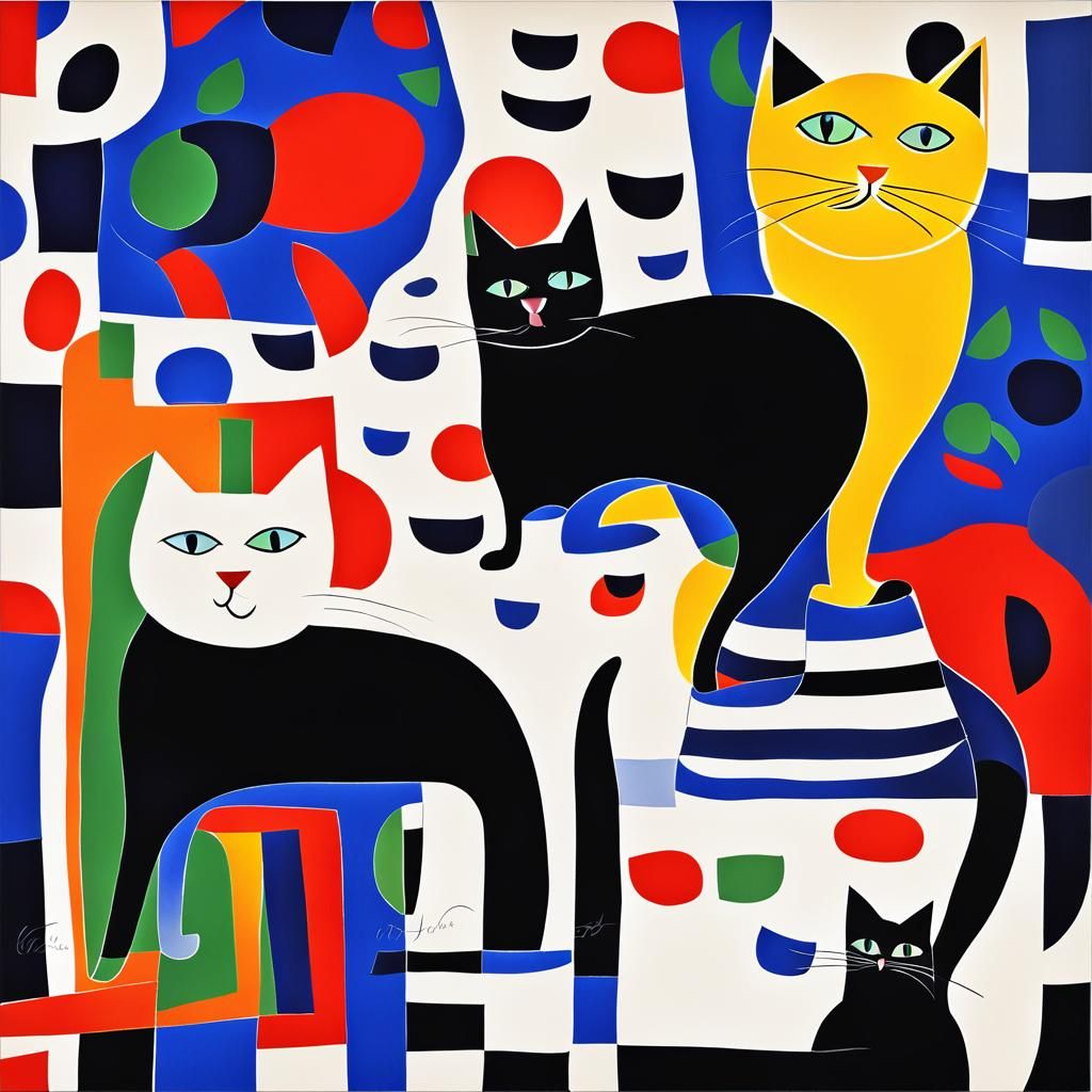 Cubist Cats in Style of Henri Matisse