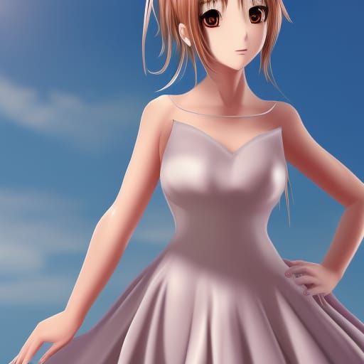 Anime Princess in Slim Gown, High Resolution