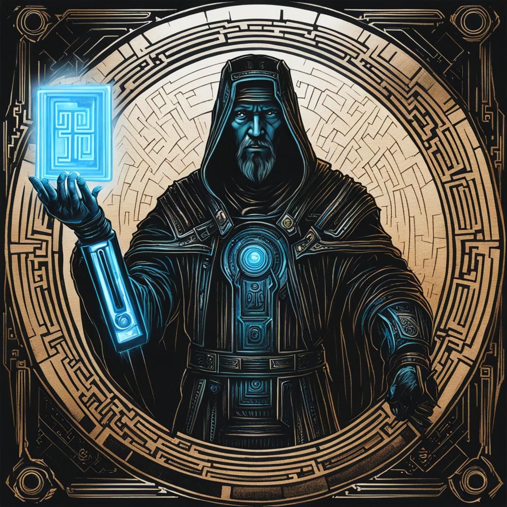 God with Sword on Tron Landscape