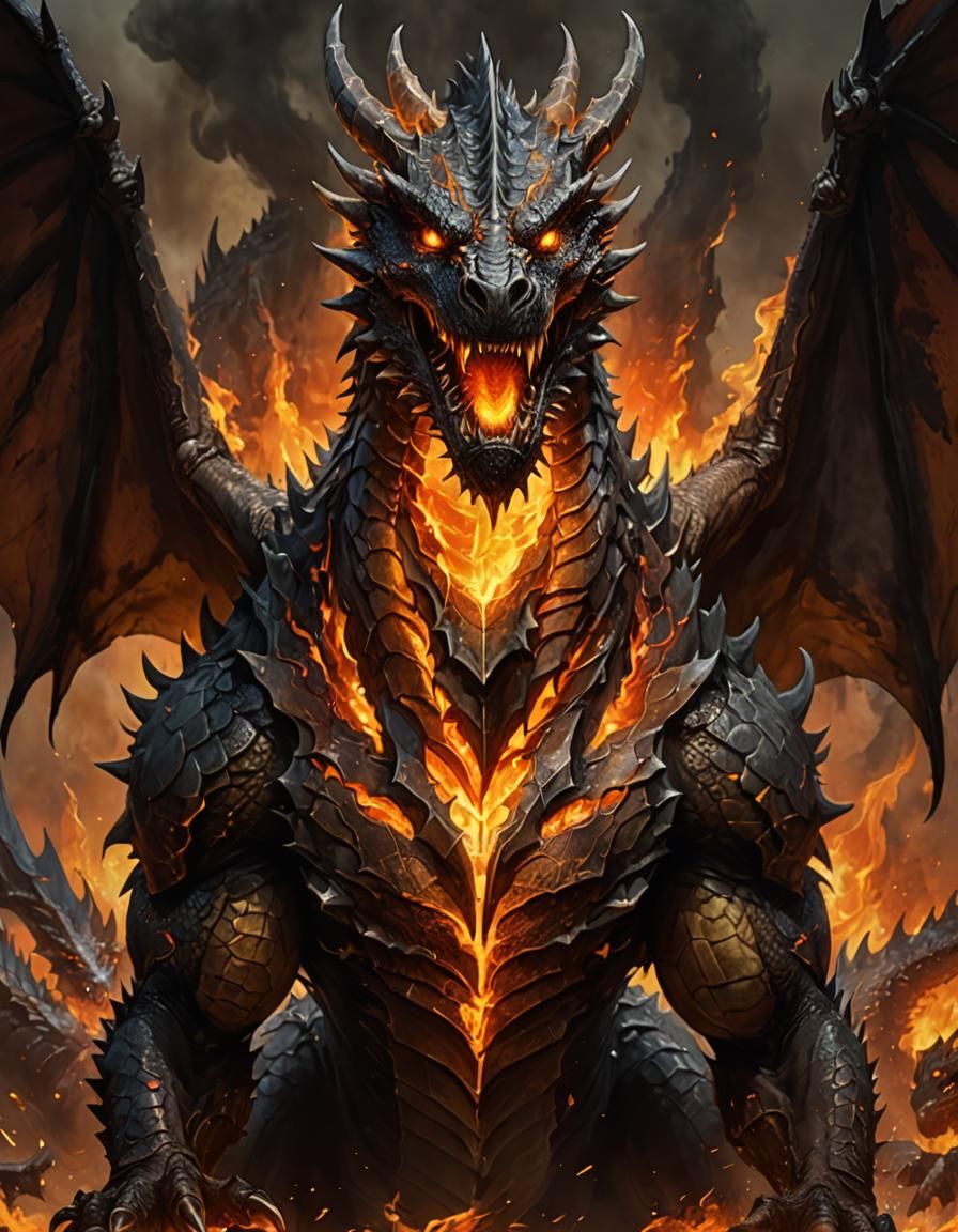 Cataclysmic Fire Dragon Rages in Burning Landscape