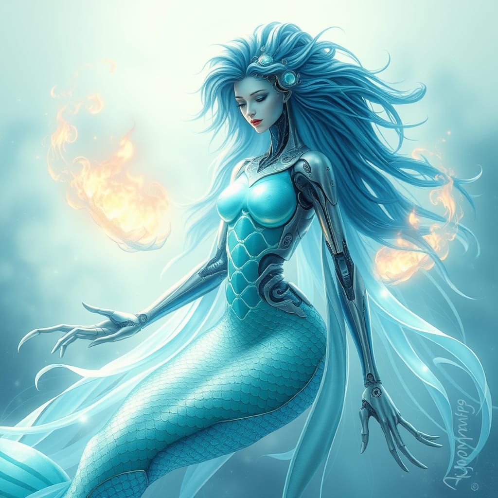 Majestic Mermaid Goddess Radiates Oceanic Light