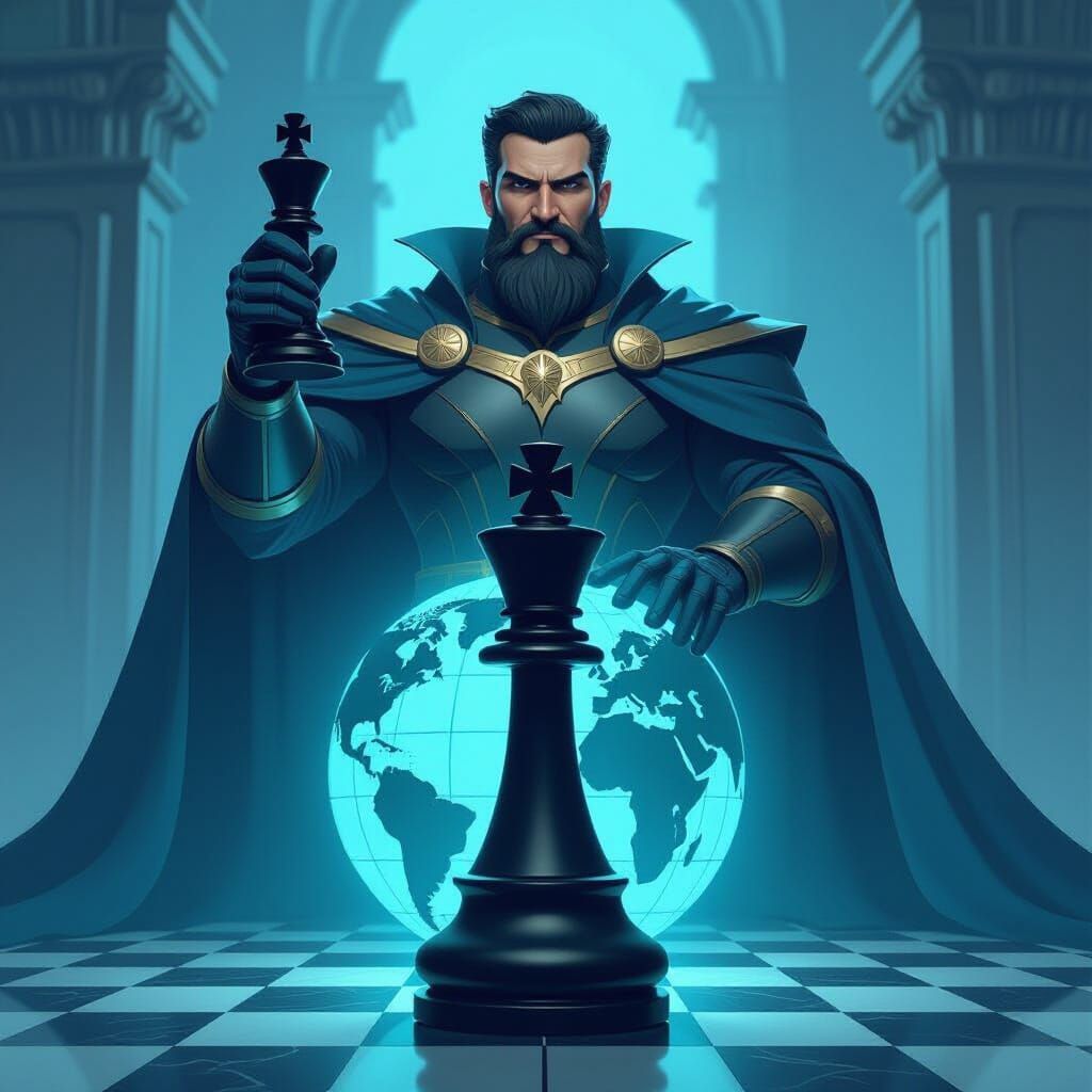 Triumphant Chess Master with Knight Trophy