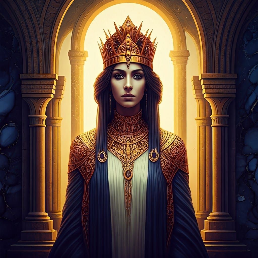 Ethereal Empress Tarot Card Portrait in Surrealist Style