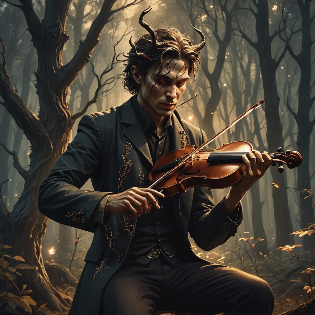 Eerie Devilish Violinist in Dark Fantasy Illustration