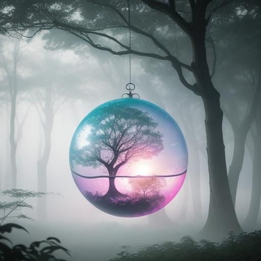 Ethereal Crystal Orb in Dreamlike Forest: Macro Photography