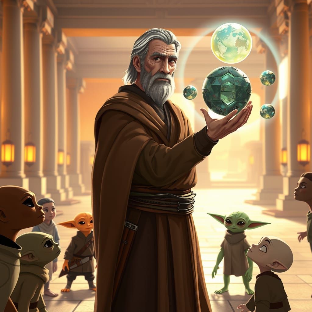 Serene Jedi Master in Tranquil Temple Courtyard