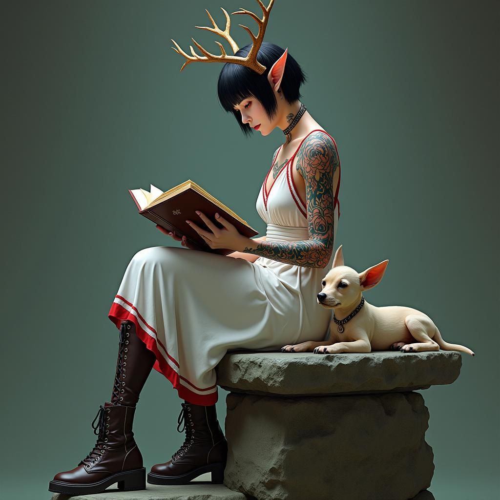Enchanting Elf Reading, Fantasy Concept Art