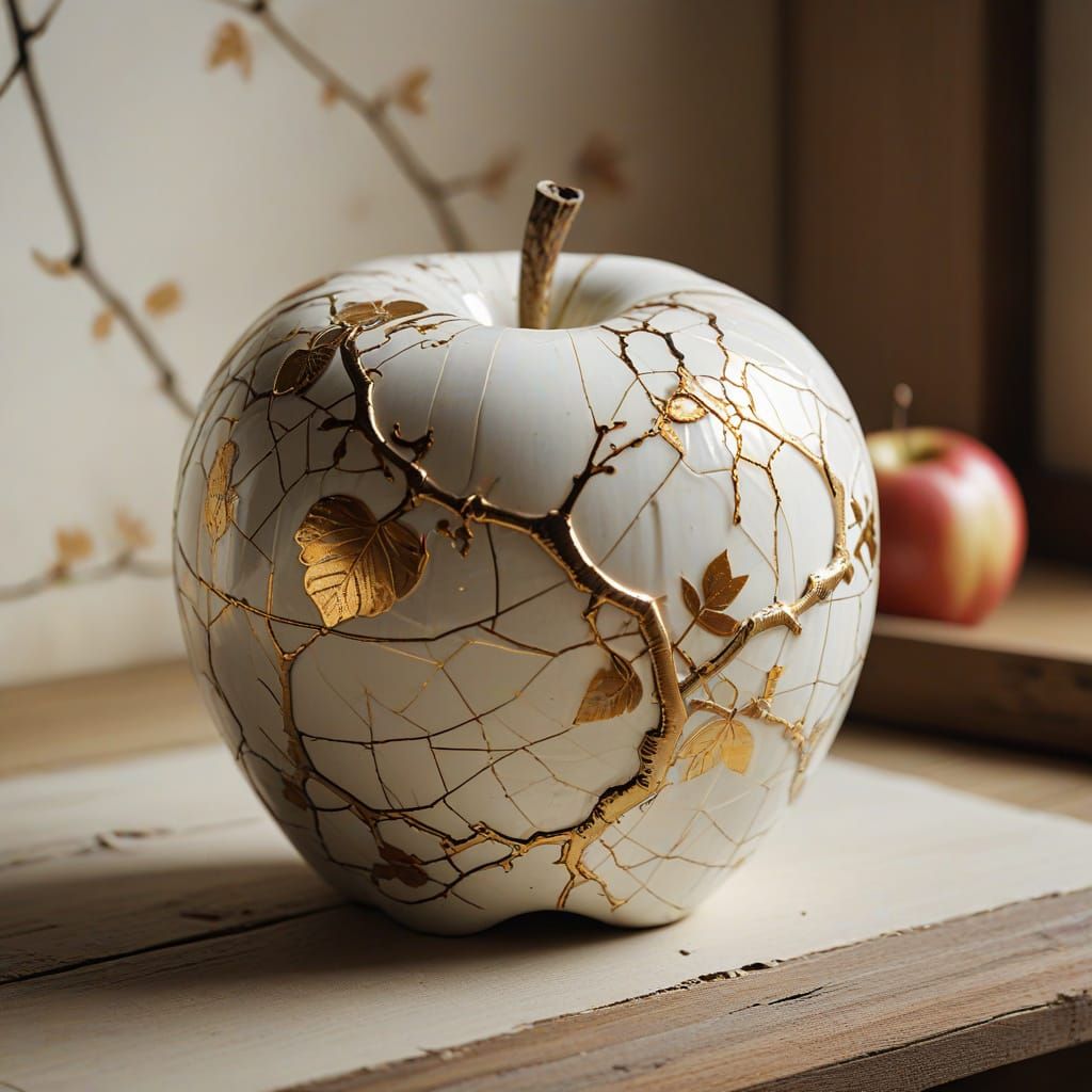 Golden Kintsugi Apple in Soft Focus