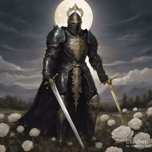Gothic Dark Fantasy Knight in Rose Field