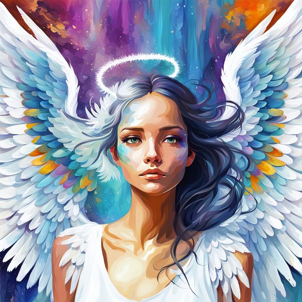 Abstract Digital Painting: Beautiful Angel with Wings