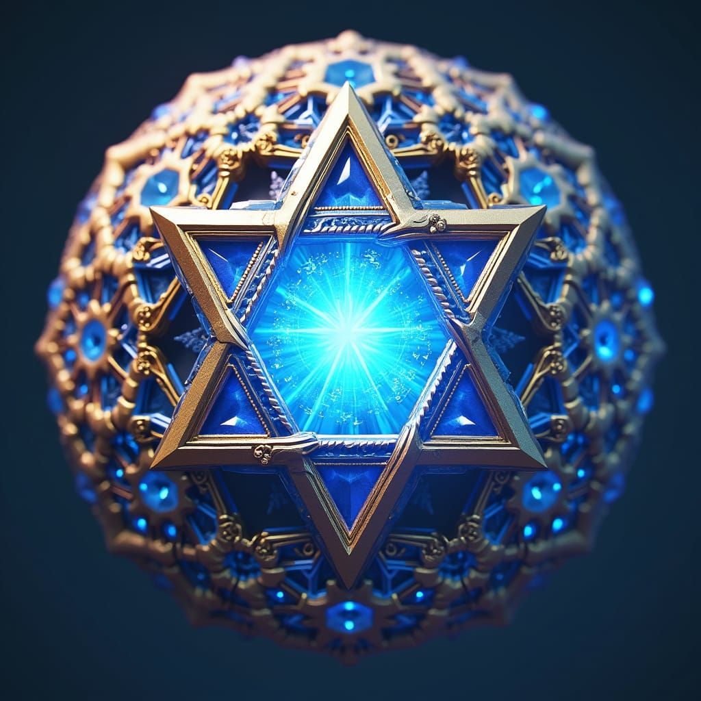 Star of David Shield with Metatron Cube in Anime Style