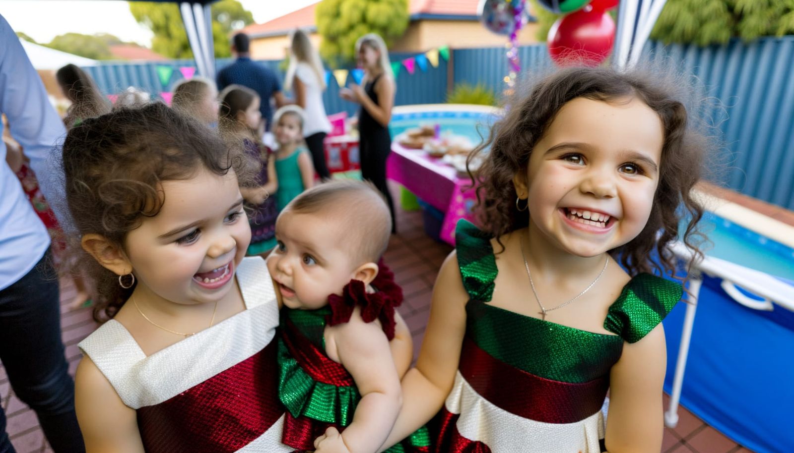 Girl Cradling Baby at Cheerful Children's Party