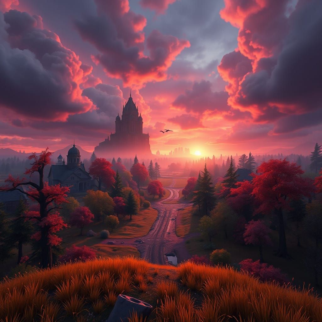 Dystopian Fortnite Landscape in Vibrant, Detailed Matte Pain...