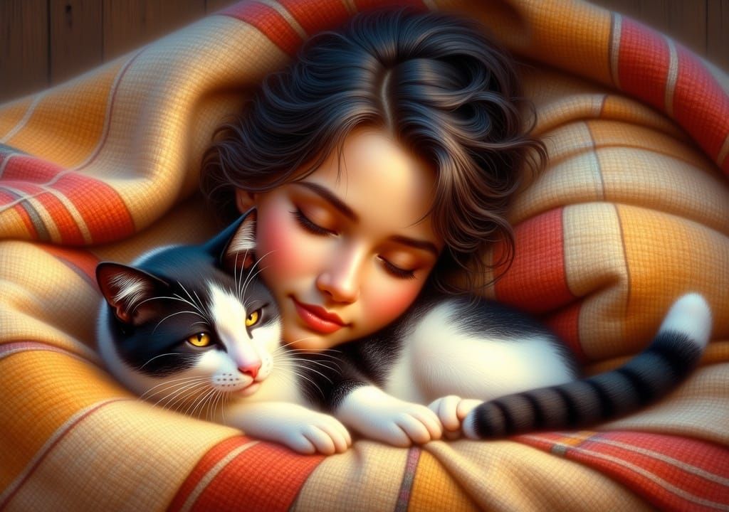 Autumn Morning with Cat in Rockwell Style