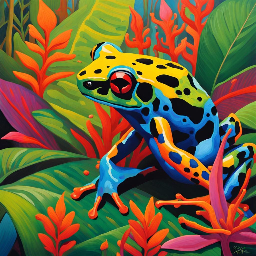 Colorful Rainforest Frog: Abstract Hyperrealistic Painting
