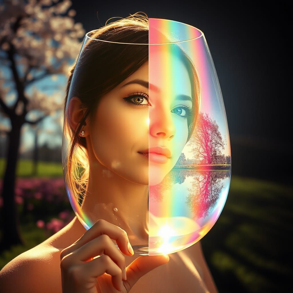 Prism Reveals Spring Landscape with Rainbow Light