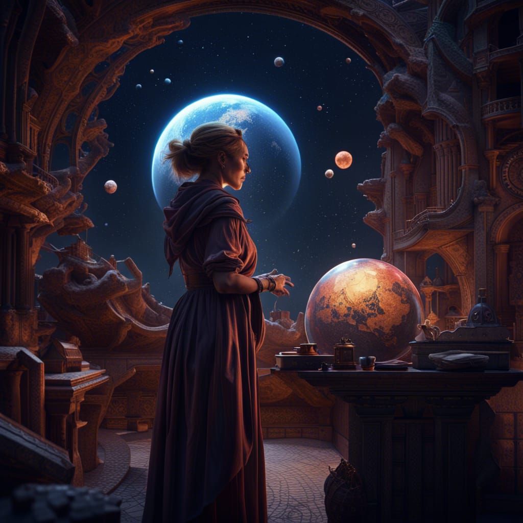 Fantastical Astronomer in Detailed Matte Painting