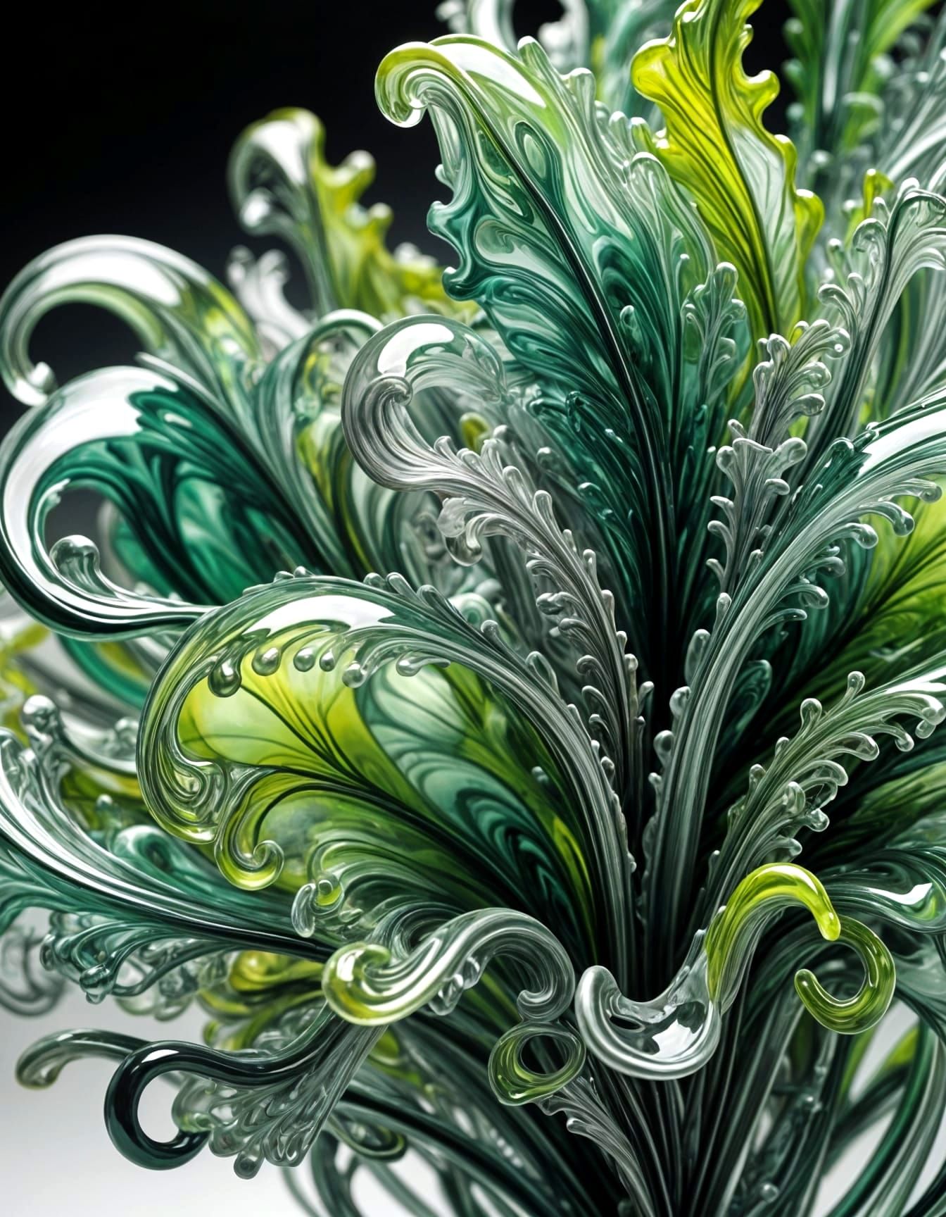 Hyperreal Blown Glass Sculpture in Emerald and Slate Tones