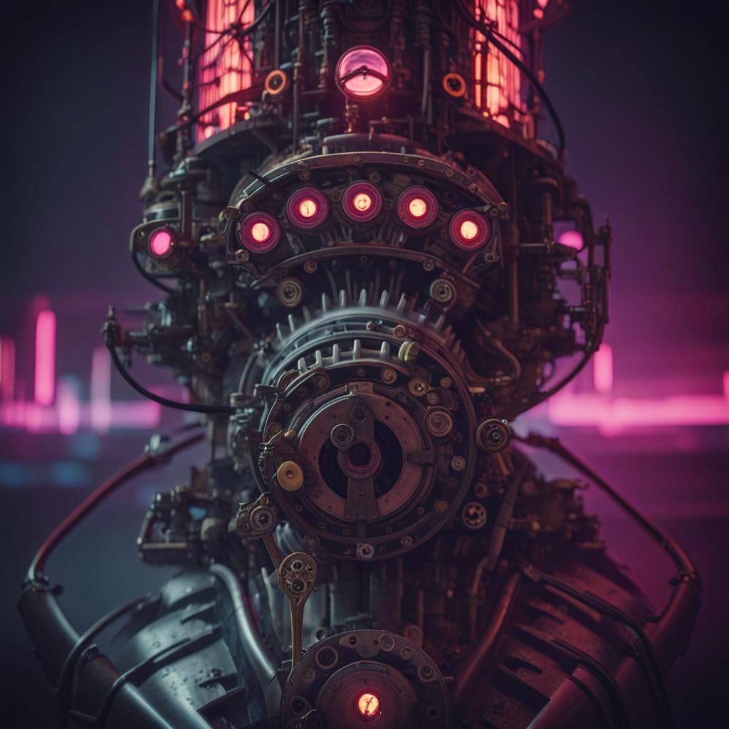 Neofuturistic Spaceship with Steampunk and Synthwave Element...