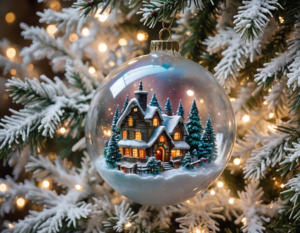 Ethereal Cottage Scene in an Iridescent Snowglobe
