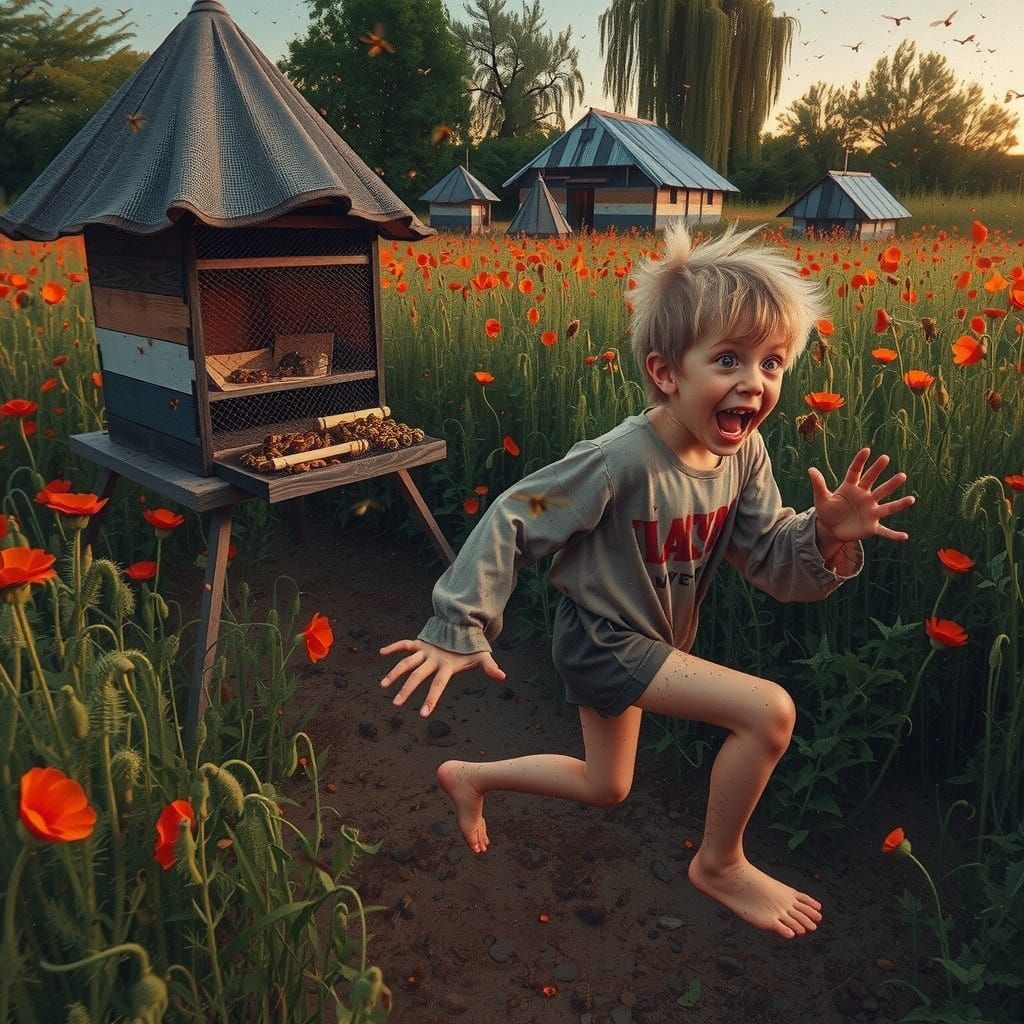 Golden Bees in Impressionist Garden