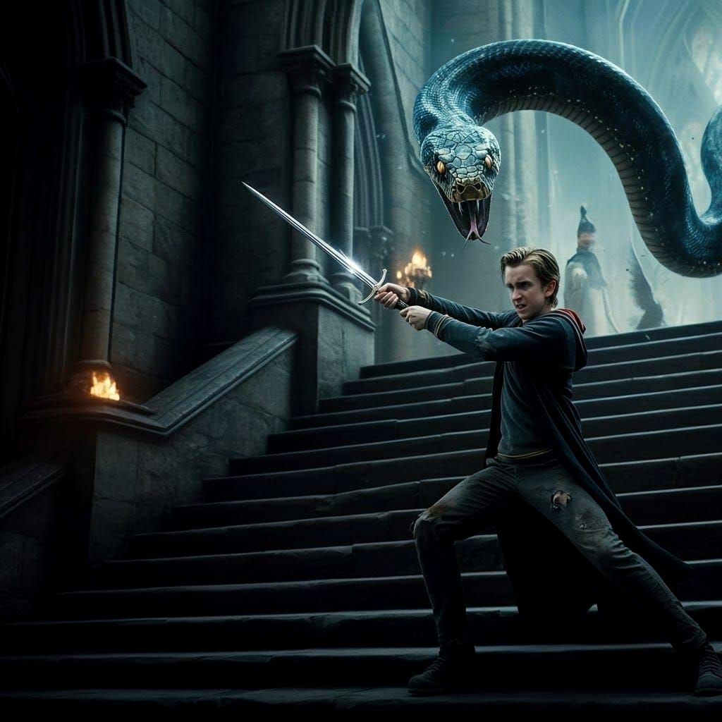 Neville Battles Nagini: Fantasy Concept Art