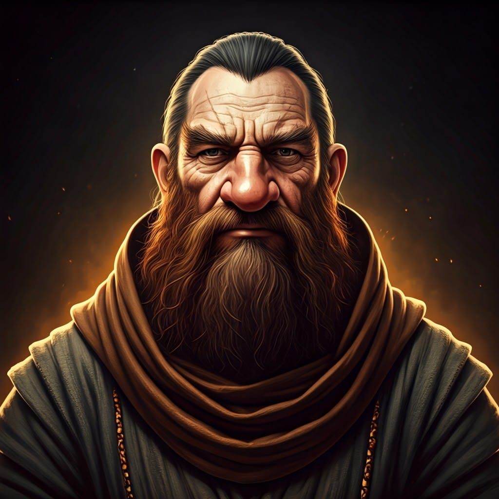 Dwarf Monk in Triadic Colors with Hyperdetailed Lighting