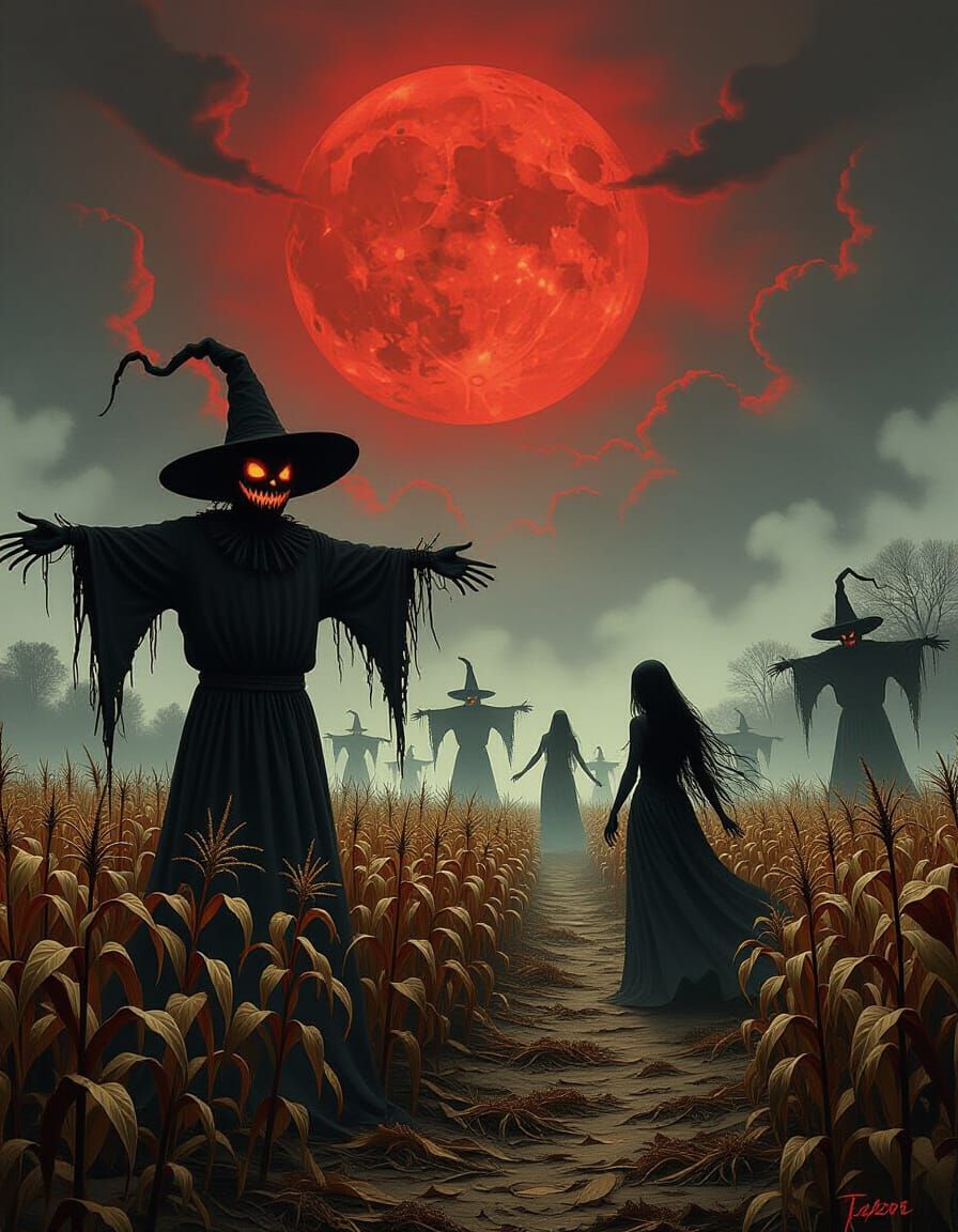 Surreal Nightmare Harvest Festival Under Blood Moon