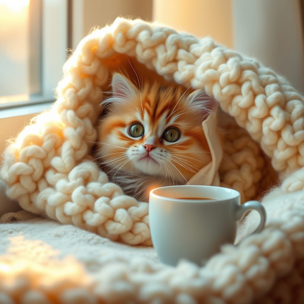 A Fluffy Cat in Golden Morning Light