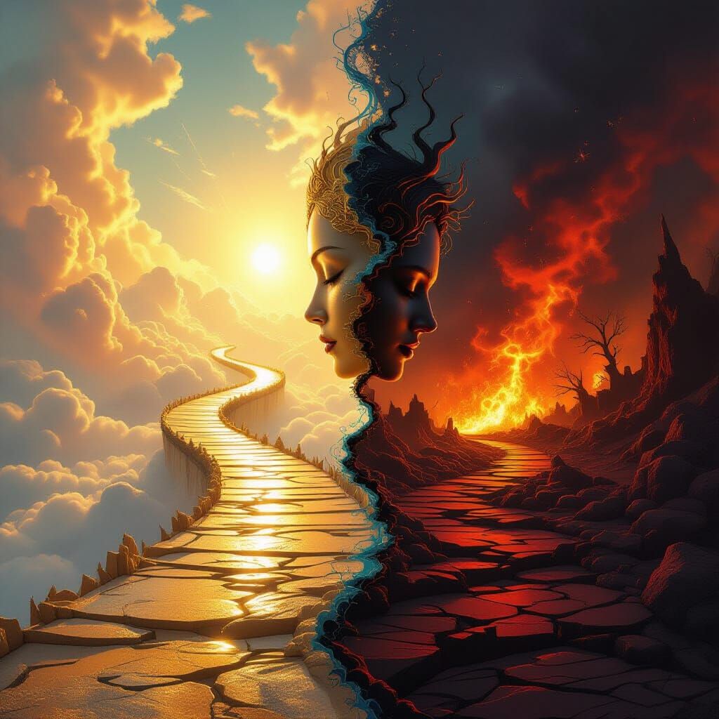 Duality of Existence: Celestial Nirvana vs Fiery Abyss