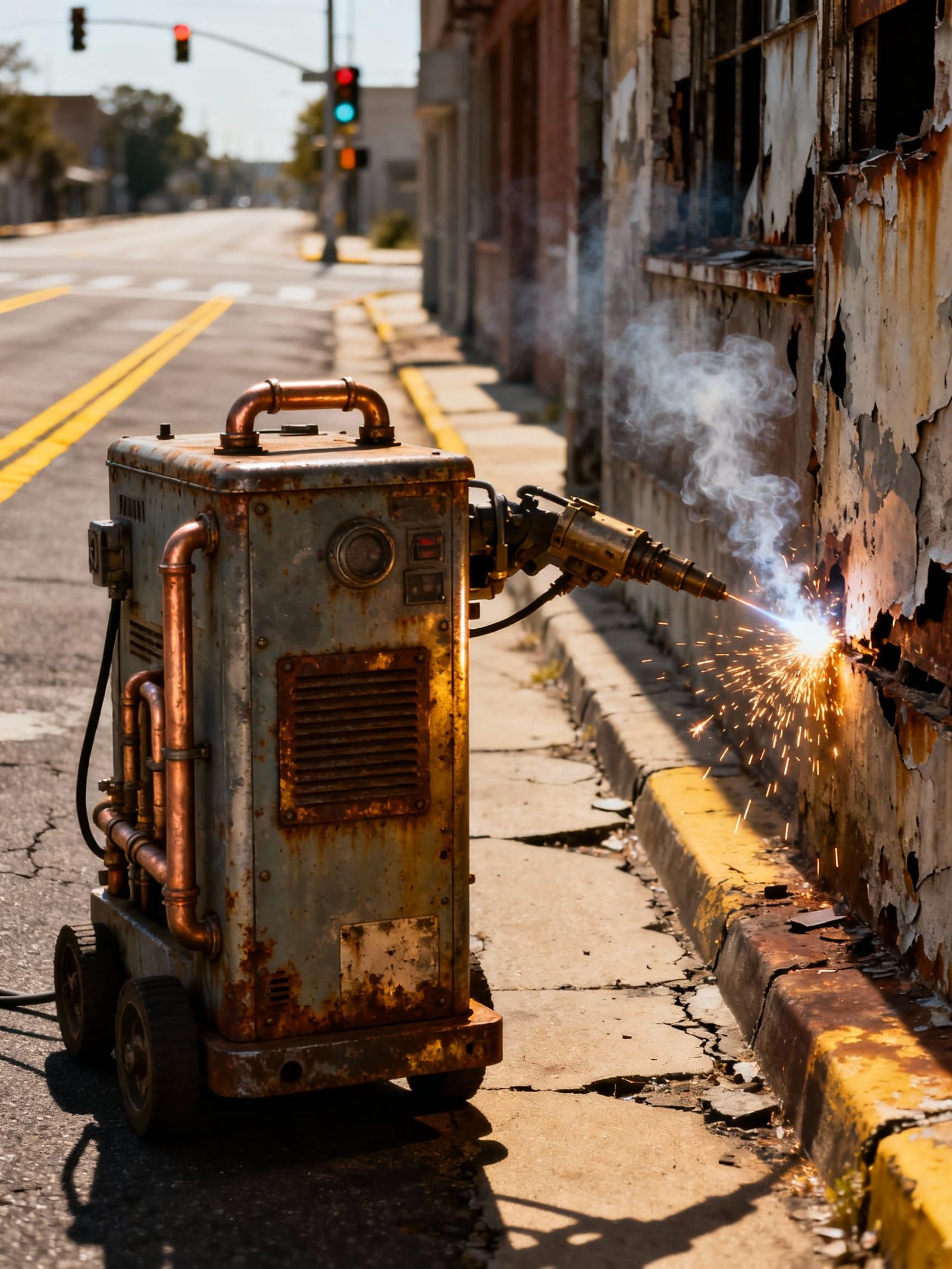 Retro Utility Machine Welding on Building in Photo-Real Styl...