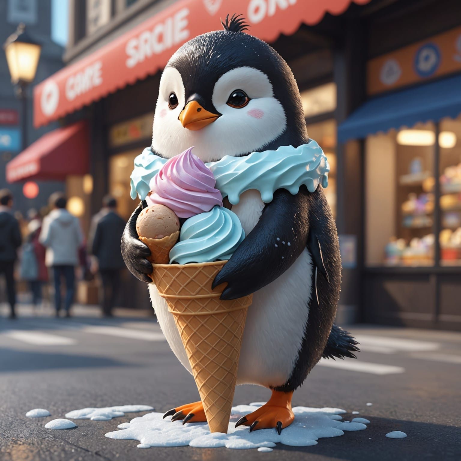 Penguin Ice Cream in 3D Anime Art Style