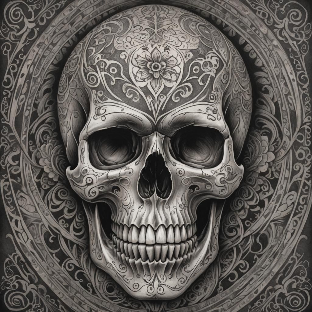 Day of the Dead Skull with Tribal Motifs