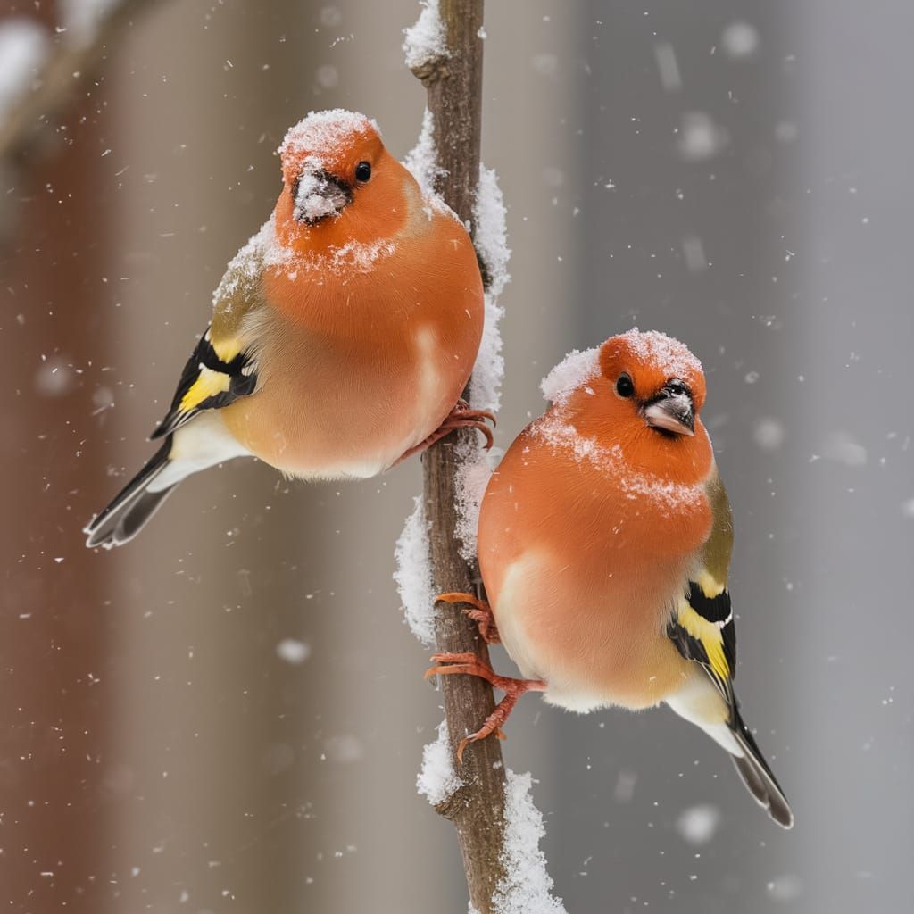 European Goldfinches in Snow, Winter Photography