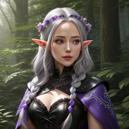 Silver-Haired Elf in Forest, Hyper-Detailed Digital Art