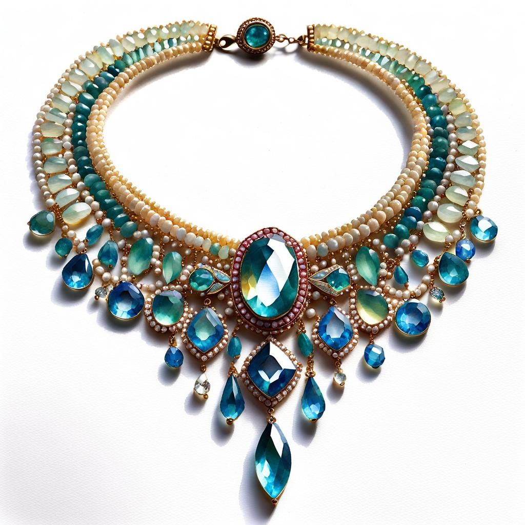 Beaded Necklace in Watercolor Art Deco Style