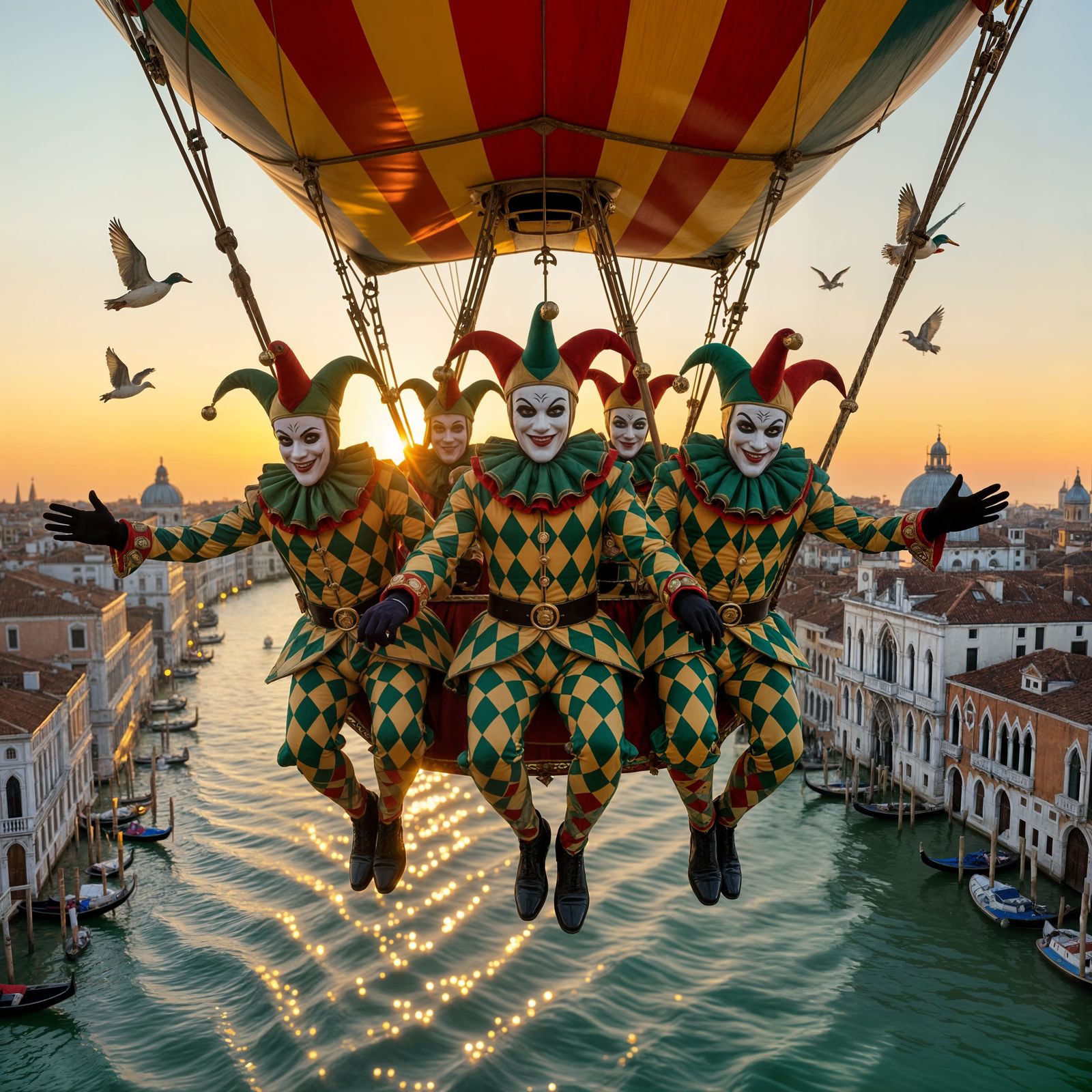 Harlequin Jesters Fly Tri-Plane Over Venice at Sunset