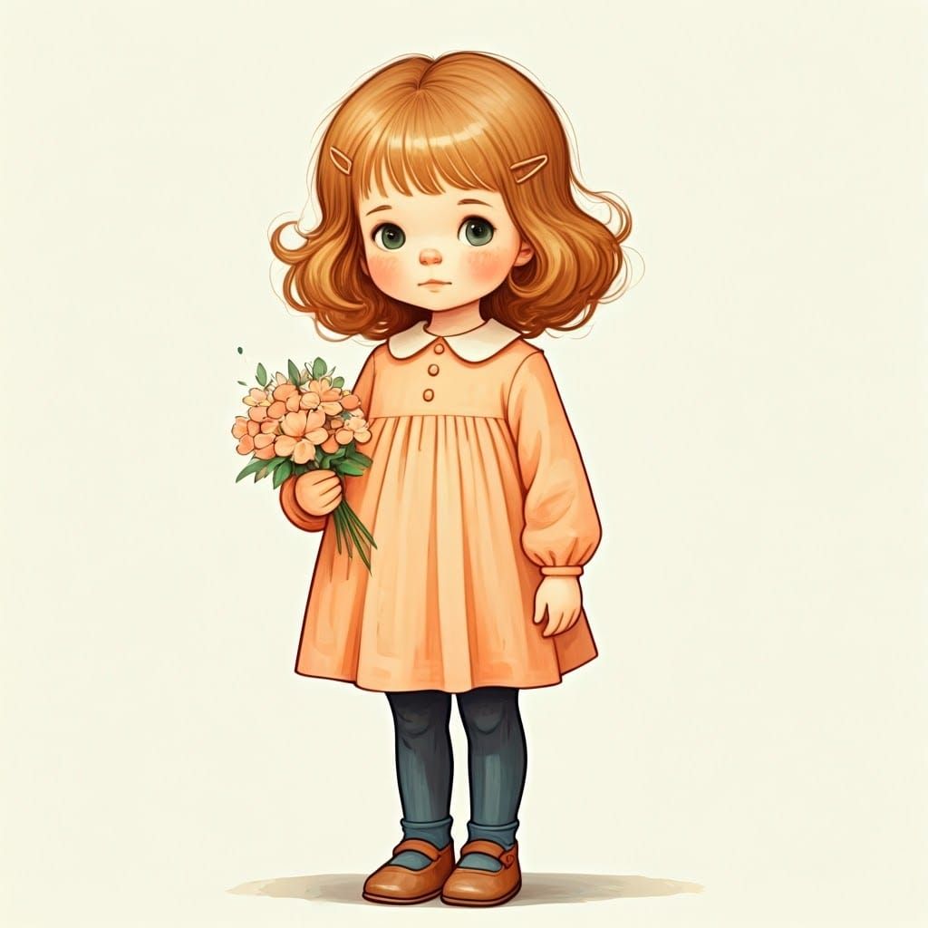 Whimsical Watercolor Girl with Flowers Illustration