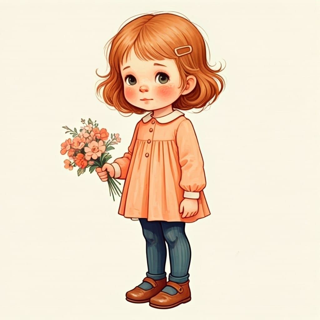Girl with Flowers: Whimsical Watercolor Illustration