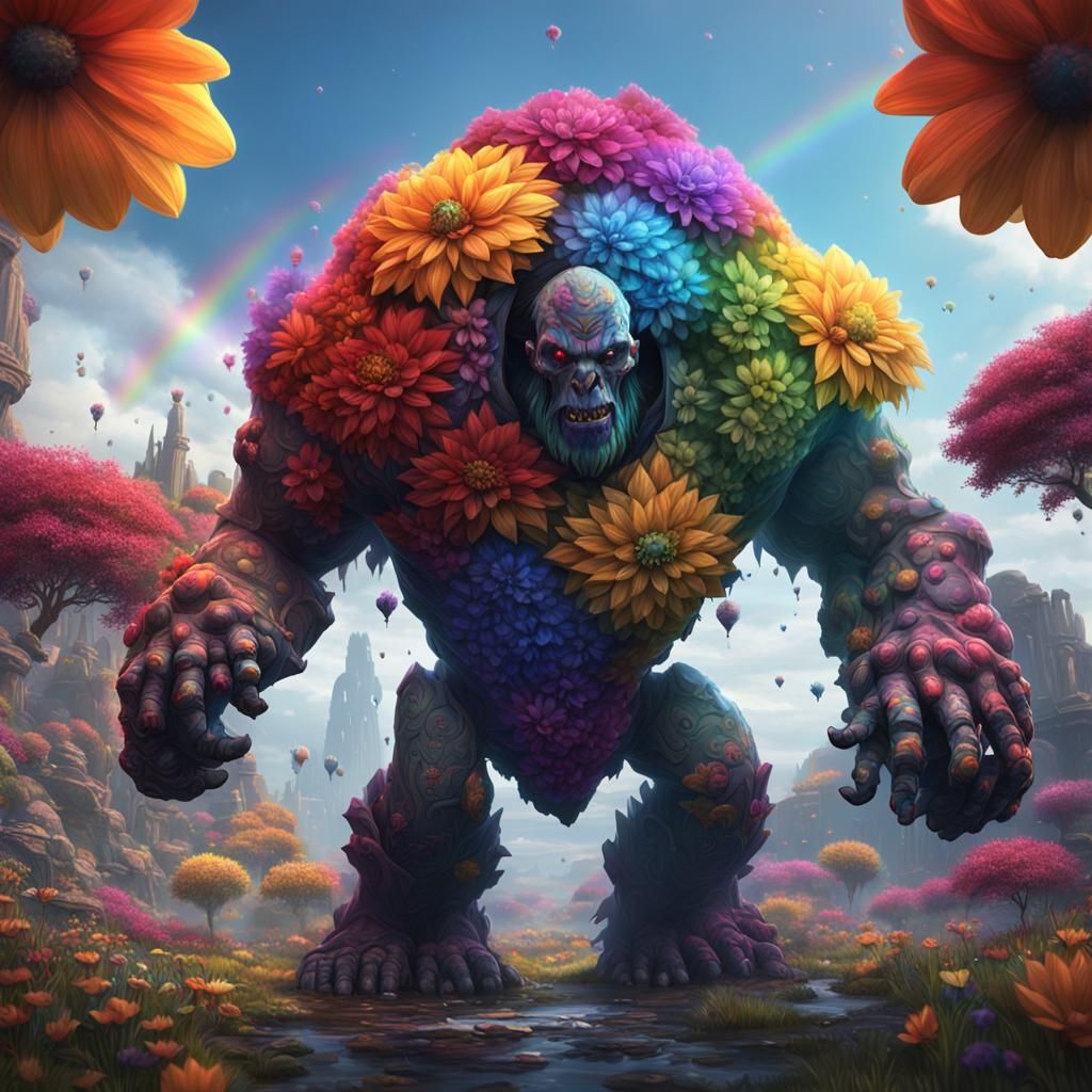 Rainbow Flower Golem in Detailed Matte Painting