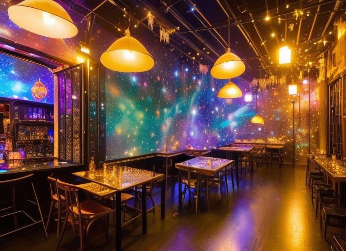 Galaxy Nebula Tavern with Twinklelights, Fantasy Art