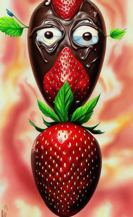 Surreal Melting Chocolate Strawberry Painting in Dalí Style