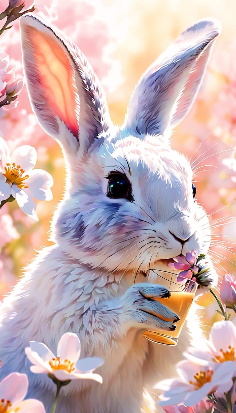 Kolibrirabbit Sipping Nectar in Watercolor Style