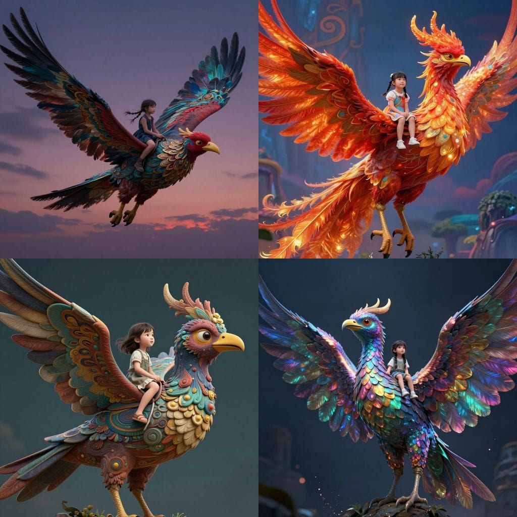 Girl Rides Giant Bird in Fantasy Matte Painting