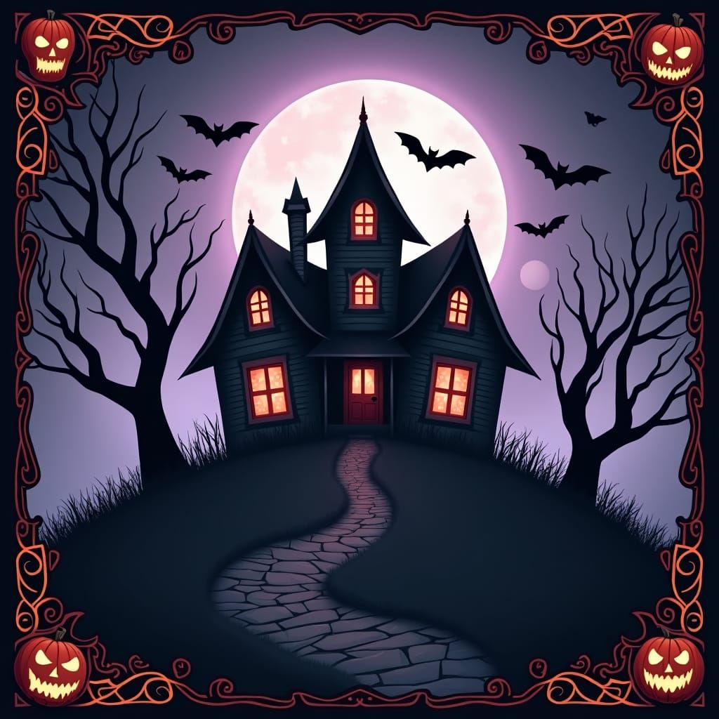 Haunted House Digital Painting with Gothic Elements
