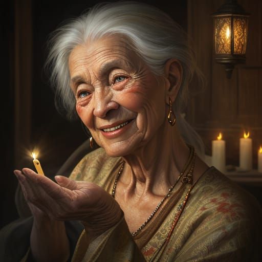 Warm Portrait of a Laughing Fortune Teller in Rich, Vibrant ...