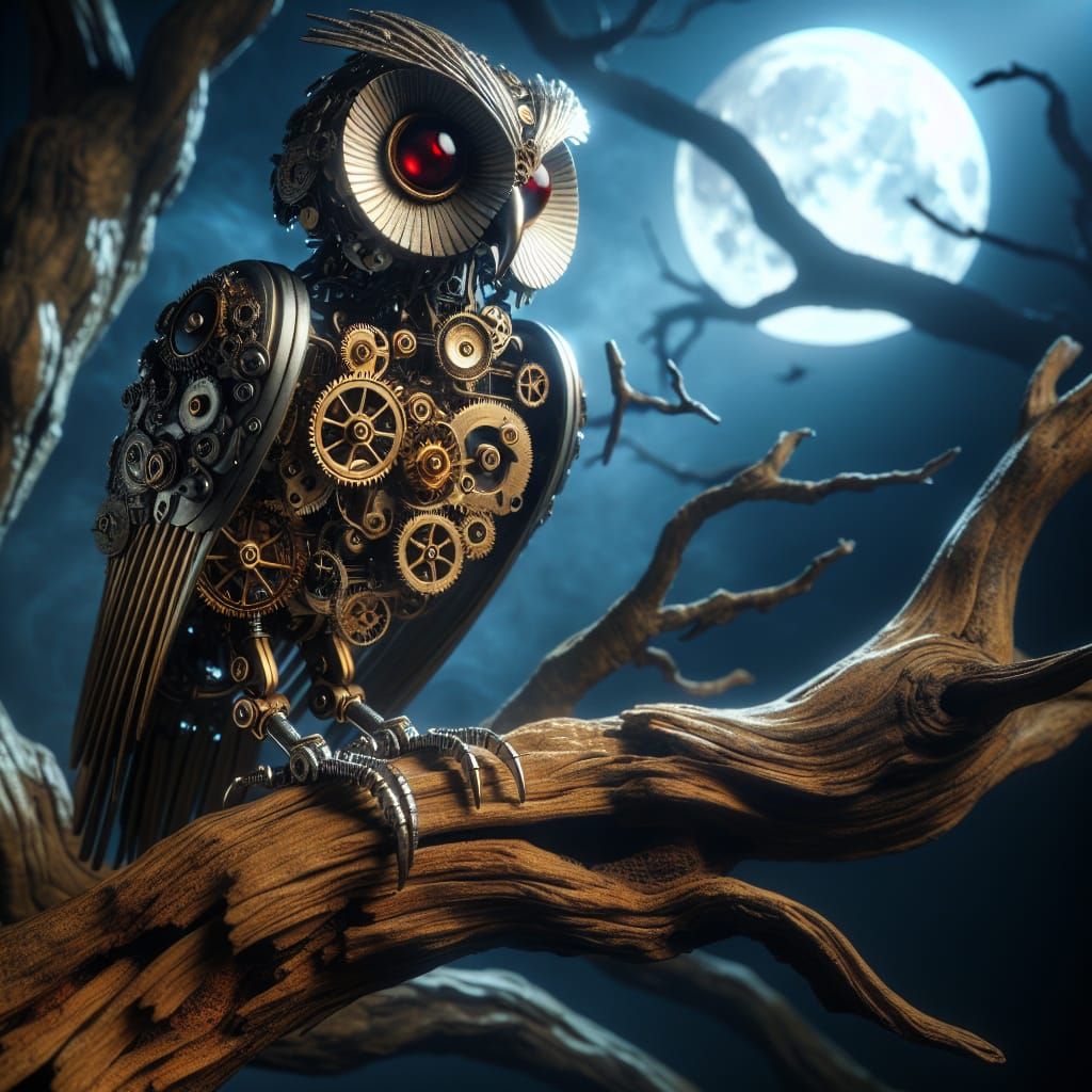 Mechanical Owl in Moonlight: Ancient Technology