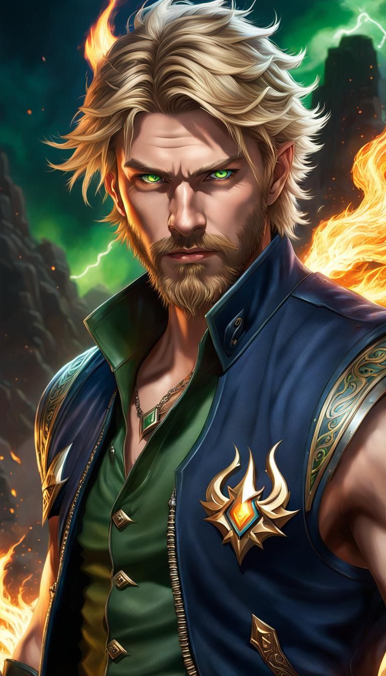 Battle Mage with Flame Covered Hands in Hyperrealism