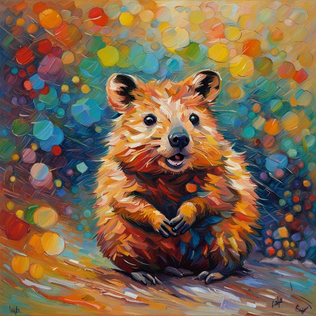 Impressionist Quokka Painting with Colorful Textured Paint